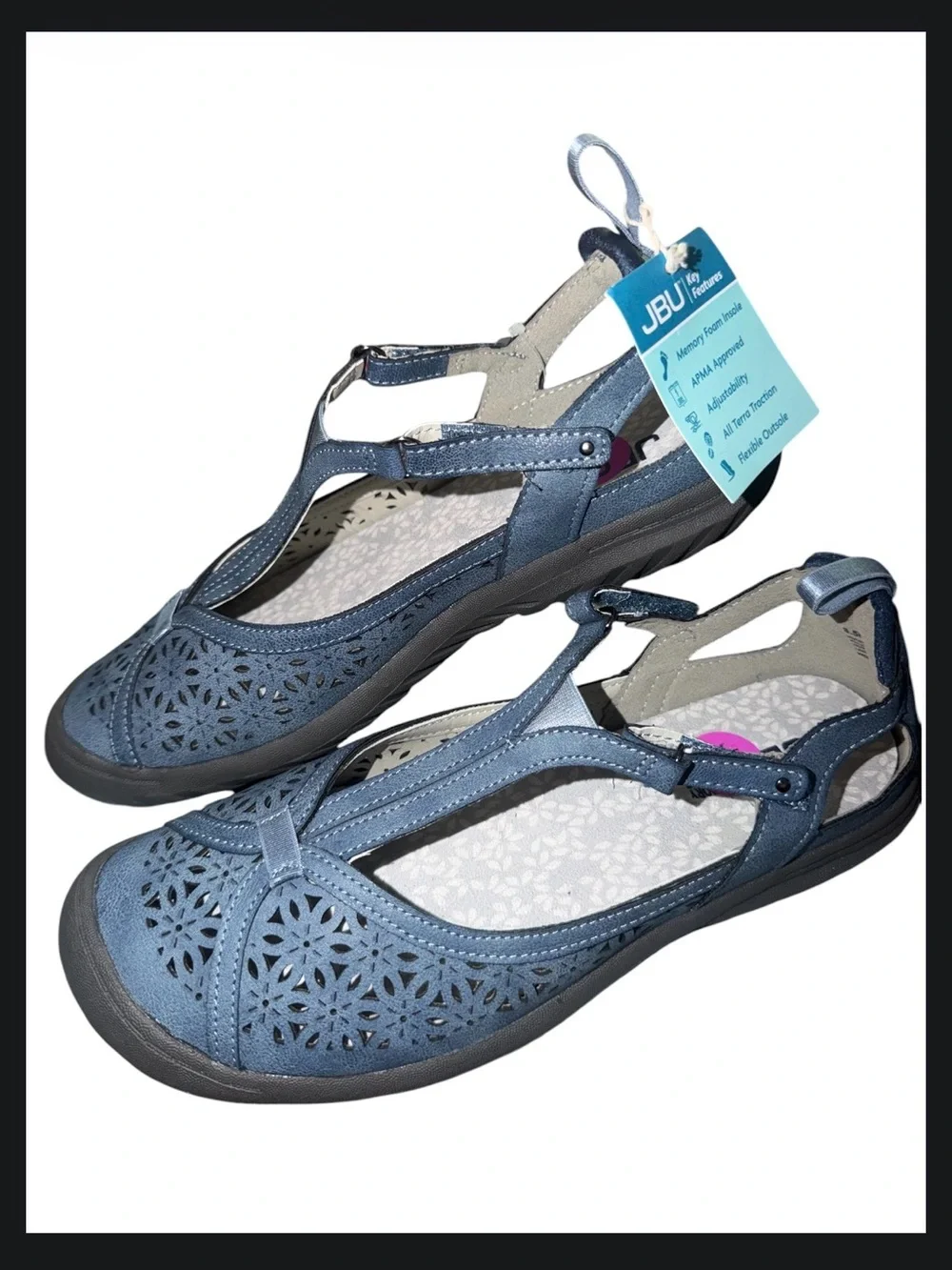 *new* Jambu Daffodil Women's Blue Laser-Cut T-Strap Flat